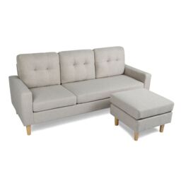 Home Garden Direct Pisa Small Corner Sofa with Reversible Chaise - Soft Woven Fabric Oatmeal in Beige - Size: 3 Seater - thumbnail 7