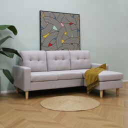 Home Garden Direct Pisa Small Corner Sofa with Reversible Chaise - Soft Woven Fabric Oatmeal in Beige - Size: 3 Seater - thumbnail 1