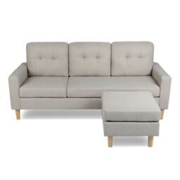 Home Garden Direct Pisa Small Corner Sofa with Reversible Chaise - Soft Woven Fabric Oatmeal in Beige - Size: 3 Seater - thumbnail 6