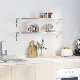 Berkfield Home Wall Shelves 2 pcs 100x30 cm Silver Stainless Steel - thumbnail 3