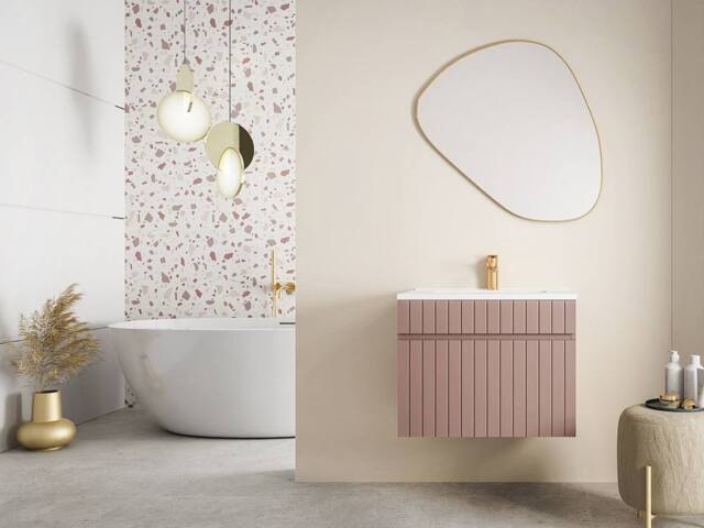 Vente-unique Fluted Wall-Hung Vanity Unit In Pink - 60 Cm - SATARA - image 1