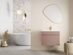 Vente-unique Fluted Wall-Hung Vanity Unit In Pink - 60 Cm - SATARA - thumbnail 3
