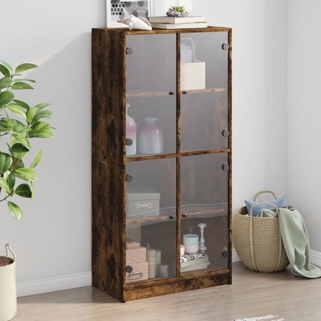 Berkfield Home Highboard with Doors Smoked Oak 68x37x142 cm Engineered Wood in Brown - Size: 68 x 37 x 142 cm - image 1