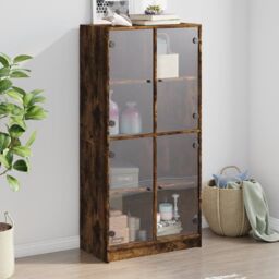 Berkfield Home Highboard with Doors Smoked Oak 68x37x142 cm Engineered Wood in Brown - Size: 68 x 37 x 142 cm - thumbnail 1