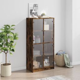 Berkfield Home Highboard with Doors Smoked Oak 68x37x142 cm Engineered Wood in Brown - Size: 68 x 37 x 142 cm - thumbnail 3