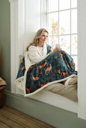 Deyongs Fox & Deer Heated Sherpa Throw - 140x180cm, 10 Temperature Settings, Electric Blanket with Sherpa - 1846 in Teal - Size: 140 cm x 180 cm