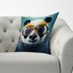 Warren Reed - Designer Panda With Golden Glasses Splashart Cushions in Yellow - Size: 45 cm x 45 cm - thumbnail 3