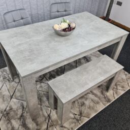 KOSY KOALA Grey Wooden Dining Table Set with 2 Grey Velvet Chairs & 1 Bench Dining Room Furniture in Brown - thumbnail 4
