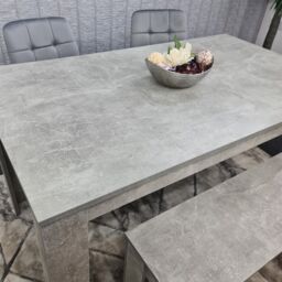 KOSY KOALA Grey Wooden Dining Table Set with 2 Grey Velvet Chairs & 1 Bench Dining Room Furniture in Brown - thumbnail 5