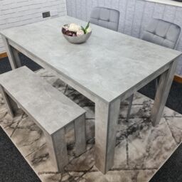KOSY KOALA Grey Wooden Dining Table Set with 2 Grey Velvet Chairs & 1 Bench Dining Room Furniture in Brown - thumbnail 1