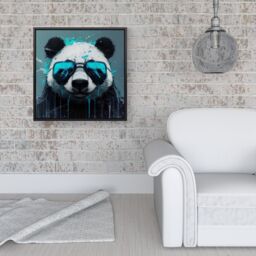 "Warren Reed - Designer Panda With Blue Glasses Splashart Framed Canvas in Black - Size: W16"" x H16""" - thumbnail 2