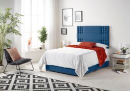 Somnior Flexby Plush Fabric Divan Bed with Orthopeadic Sprung Memory Foam Mattress & Headboard in Navy - Size: Double - thumbnail 2