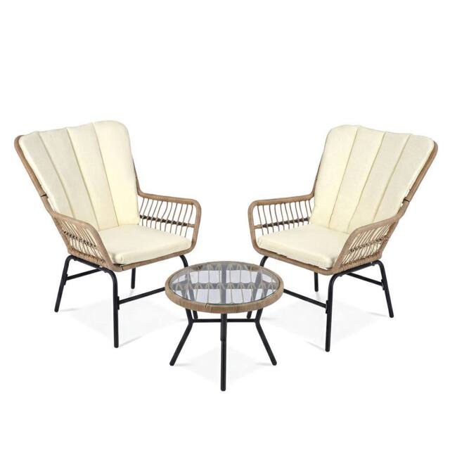 Gymax 3 Piece Patio Bistro Set With Cushions & Glass Table for Outdoor in Beige - image 1