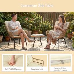 Gymax 3 Piece Patio Bistro Set With Cushions & Glass Table for Outdoor in Beige - thumbnail 8