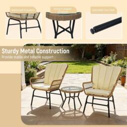 Gymax 3 Piece Patio Bistro Set With Cushions & Glass Table for Outdoor in Beige - thumbnail 9