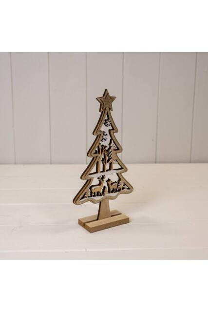 KDMD Medium Glittery Wooden Christmas Scene Tree in Brown - image 1