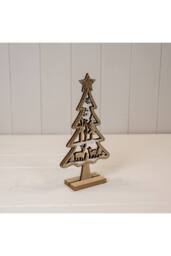 KDMD Medium Glittery Wooden Christmas Scene Tree in Brown - thumbnail 2