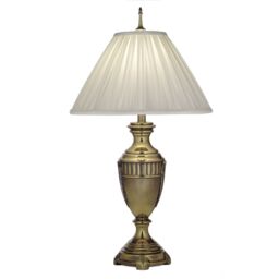 Loops Table Lamp Grecian Urn Style Oyster Sheen Box Pleat Shade Brass LED E27 60W in Metallics - thumbnail 1