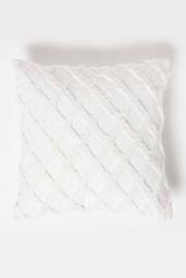 Homescapes Geometric Diamond Tufted Cotton Cushion in White - Size: 45 cm x 45 cm - thumbnail 1