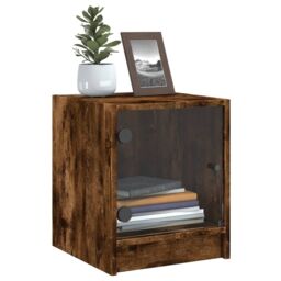 Berkfield Home Bedside Cabinets with Glass Doors 2 pcs Smoked Oak 35x37x42 cm in Brown - Size: 35 x 37 x 42 cm - thumbnail 4