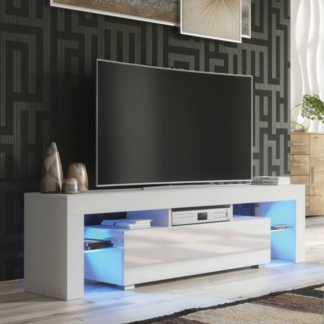 Creative Furniture Aria TV Unit 160cm - White with Gloss Doors + LED Lights - image 1
