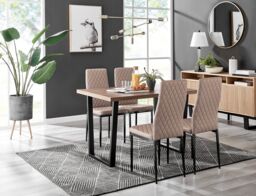 FurnitureboxUK Kylo Brown Wood Effect Dining Table With Black 'U' Legs & 4 Milan Faux Leather Chairs in Beige