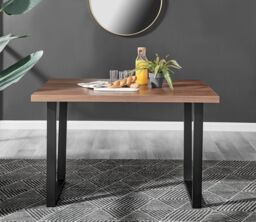 FurnitureboxUK Kylo Brown Wood Effect Dining Table With Black 'U' Legs & 4 Milan Faux Leather Chairs in Beige - thumbnail 2