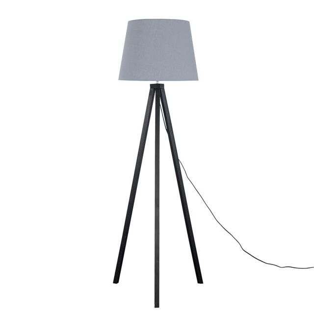 ValueLights Barbro Black Wood Tripod Floor Light Lamp with XL Taper Shade in Pale Grey - image 1