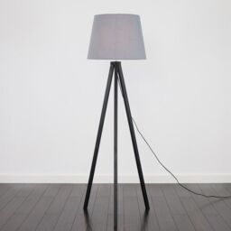 ValueLights Barbro Black Wood Tripod Floor Light Lamp with XL Taper Shade in Pale Grey - thumbnail 3