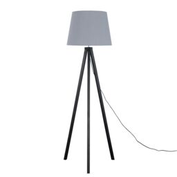 ValueLights Barbro Black Wood Tripod Floor Light Lamp with XL Taper Shade in Pale Grey - thumbnail 1