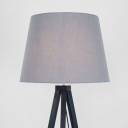 ValueLights Barbro Black Wood Tripod Floor Light Lamp with XL Taper Shade in Pale Grey - thumbnail 4