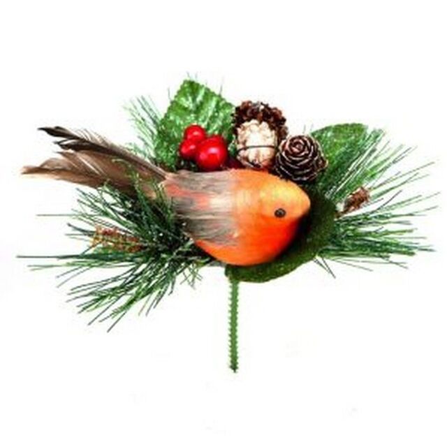 Premier Robin With Pine Cone Pick Christmas Dration in Brown - image 1