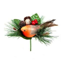 Premier Robin With Pine Cone Pick Christmas Dration in Brown - thumbnail 2