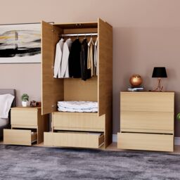 Home Discount Vida Designs Denver Bedroom Set (2 Dr Bedside, 3 Dr Chest, Wardrobe) in Brown - thumbnail 5