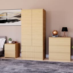 Home Discount Vida Designs Denver Bedroom Set (2 Dr Bedside, 3 Dr Chest, Wardrobe) in Brown - thumbnail 1