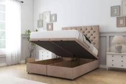 "Sloomy Mayfair Naples Ottoman Bed Base-26"" Strutted Headboard in Light Brown - Size: Small Single" - thumbnail 2