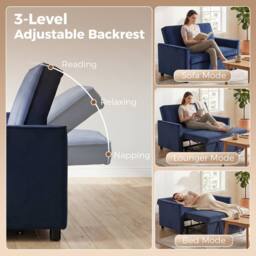 HOMCOM 2 Seater Sofa Bed, 3-in-1 Velvet Pull Out Sleeper Sofa, Dark Blue - thumbnail 5