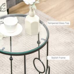 HOMCOM Set of 2 Nesting Coffee Table, Side Tables with Glass Top, Black - thumbnail 5