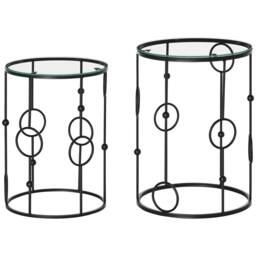 HOMCOM Set of 2 Nesting Coffee Table, Side Tables with Glass Top, Black - thumbnail 2