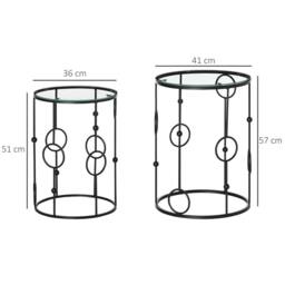 HOMCOM Set of 2 Nesting Coffee Table, Side Tables with Glass Top, Black - thumbnail 3