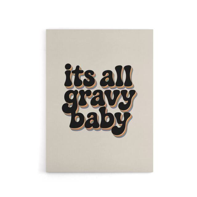 "Artery8 It's All Gravy Baby Funky Bold Retro Typography Canvas Wall Art Print in Beige - Size: W18"" x H24""" - image 1