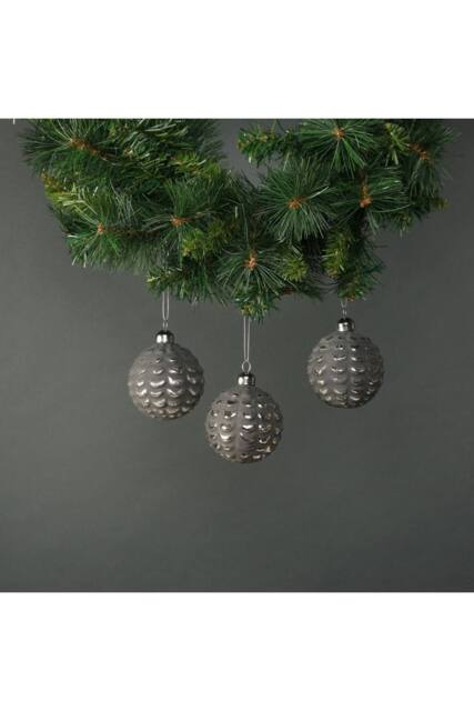 KDMD Naida 8cm Glass Acorn Bauble Pewter & Silver Set of 4 - image 1