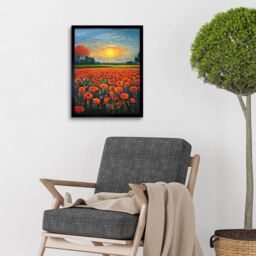 "Artery8 Wall Art Print Flanders Field At Sunset Expressionism Oil Paint Poppy Flowers Art Framed in Black - Size: W12"" x H16""" - thumbnail 2