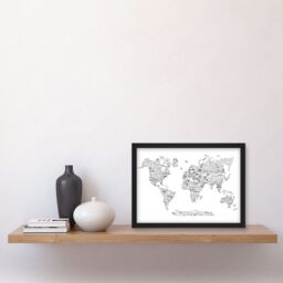 Artery8 World Travel Landmark Line Icons Map For Kids Bedroom Education Artwork Framed Wall Art Print A4 in Black - thumbnail 2
