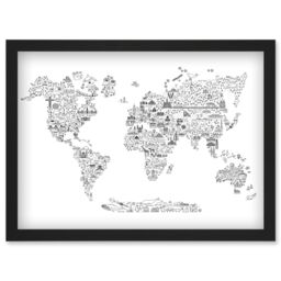 Artery8 World Travel Landmark Line Icons Map For Kids Bedroom Education Artwork Framed Wall Art Print A4 in Black - thumbnail 1