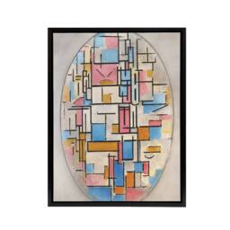 "Artery8 Composition in Oval with Color Planes Mondrian Framed Canvas Wall Art in White - Size: W12"" x H16""" - thumbnail 1
