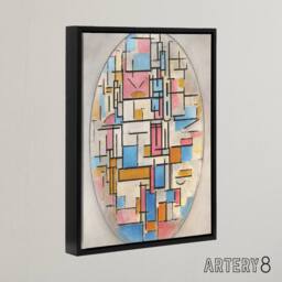 "Artery8 Composition in Oval with Color Planes Mondrian Framed Canvas Wall Art in White - Size: W12"" x H16""" - thumbnail 2
