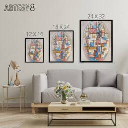 "Artery8 Composition in Oval with Color Planes Mondrian Framed Canvas Wall Art in White - Size: W12"" x H16""" - thumbnail 4