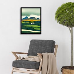 "Artery8 Wall Art Print Scottish Highland Munros Landscape Linocut Art Framed in Black - Size: W12"" x H16""" - thumbnail 2