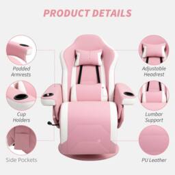 HOMCOM Manual Recliner Armchair PU Sofa Chair with Footrest & Reclining in Pink - thumbnail 6
